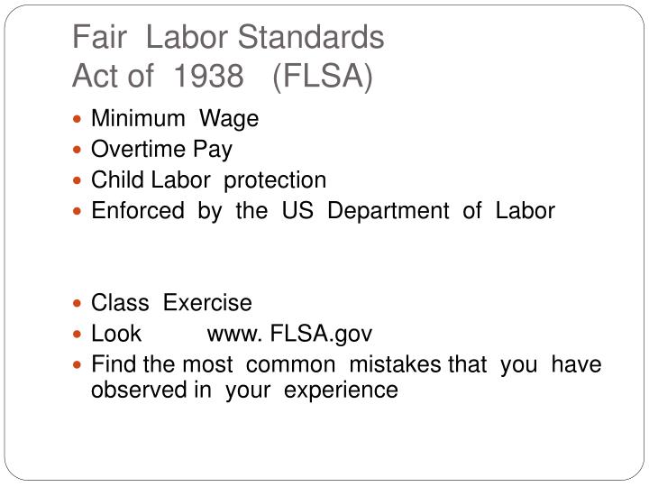 an analysis of fair labor standards act of 1938 (for contents by section, see analysis at beginning of chapter) federal “fair labor standards act of 1938” (29 usc s206(a)(1)), and, as of october 1, 2005, . an analysis of fair labor standards act of 1938 (for contents by section, see analysis at beginning of chapter) federal “fair labor standards act of 1938” (29 usc s206(a)(1)), and, as of october 1, 2005, .