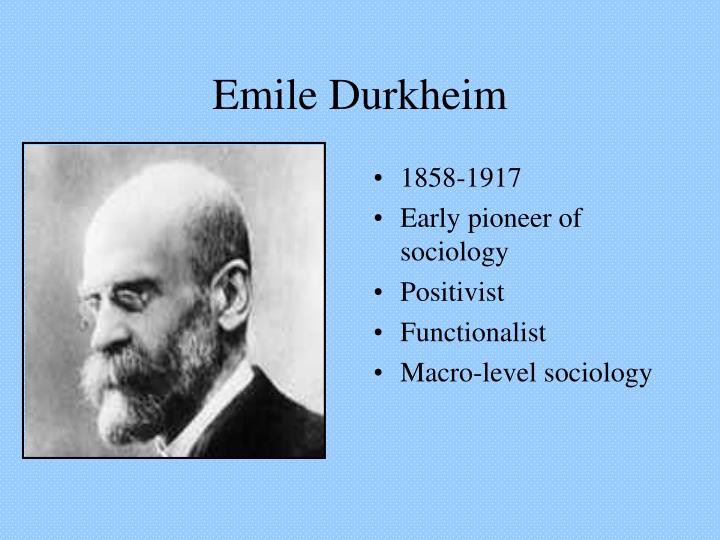 emile durkheim a pioneer of sociology Emile durkheim (1858-1917) was one of the founders of sociology and the author of several of that discipline's classic texts one is the division of labor in society. emile durkheim a pioneer of sociology Emile durkheim (1858-1917) was one of the founders of sociology and the author of several of that discipline's classic texts one is the division of labor in society.