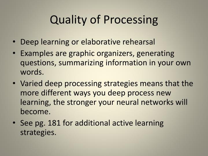 elaborative rehearsal examples Elaborative rehearsal is a memory process that allows a person to actively review information to keep it fresh in his memory, and it works by allowing a person to connect new information with what he already knows elaborate rehearsal is thought to be a more effective memorization technique than . elaborative rehearsal examples Elaborative rehearsal is a memory process that allows a person to actively review information to keep it fresh in his memory, and it works by allowing a person to connect new information with what he already knows elaborate rehearsal is thought to be a more effective memorization technique than .