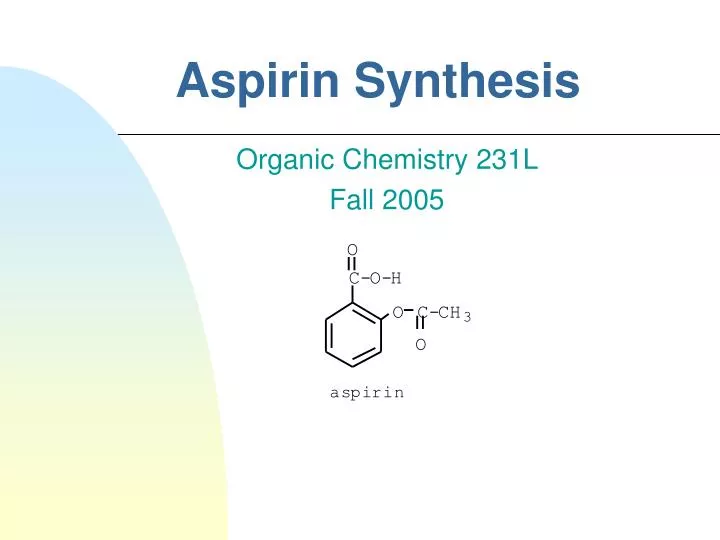 synthesis of aspirin Experiment 29 synthesis of aspirin introduction aspirin is one of the most widely used medications in the world it is employed as an analgesic (pain relief), an anti-pyretic (fever control) and an anti inflammatory. synthesis of aspirin Experiment 29 synthesis of aspirin introduction aspirin is one of the most widely used medications in the world it is employed as an analgesic (pain relief), an anti-pyretic (fever control) and an anti inflammatory.