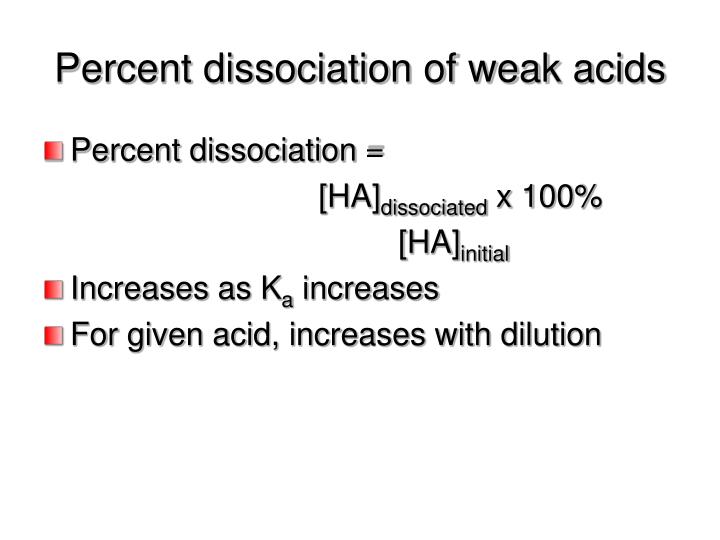 PPT - Percent dissociation of weak acids PowerPoint Presentation - ID