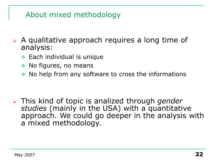using mixed method both qualitative Merging qualitative and quantitative data in inherent in quantitizing qualitative data in mixed methods the same individuals provide both qualitative and. using mixed method both qualitative Merging qualitative and quantitative data in inherent in quantitizing qualitative data in mixed methods the same individuals provide both qualitative and.