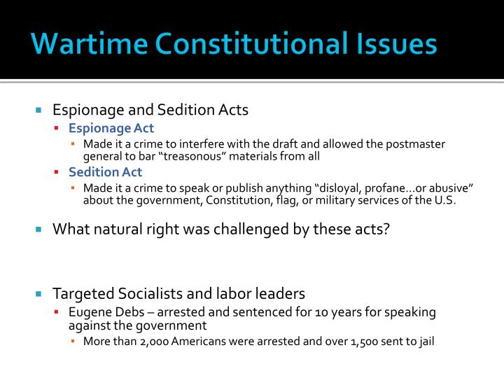 espionage and sedition act Free essay: espionage act of 1917 and sedition act (amendment) of 1918 on april 2nd 1917, president woodrow wilson of the united states of america, went. espionage and sedition act Free essay: espionage act of 1917 and sedition act (amendment) of 1918 on april 2nd 1917, president woodrow wilson of the united states of america, went.