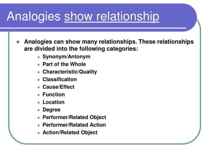 what are the types of relationships in analogy