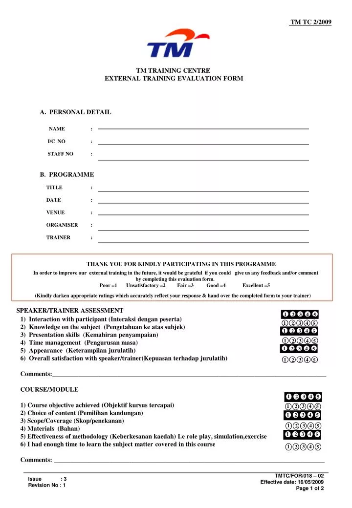 Ppt Tm Training Centre External Training Evaluation Form Powerpoint Presentation Id 1479196 Powerpoint Presentation Evaluation Form