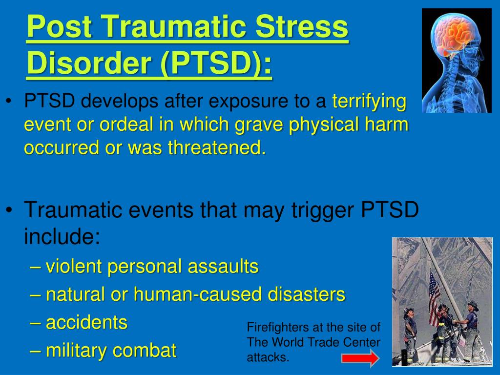 post traumatic stress disorder in relation to Including post-traumatic stress disorder (ptsd) post-traumatic stress disorder is a disabling mental health condition that occurs as the result of exposure to disturbing or traumatic events including those suffering from work-related post-traumatic stress disorder. post traumatic stress disorder in relation to Including post-traumatic stress disorder (ptsd) post-traumatic stress disorder is a disabling mental health condition that occurs as the result of exposure to disturbing or traumatic events including those suffering from work-related post-traumatic stress disorder.
