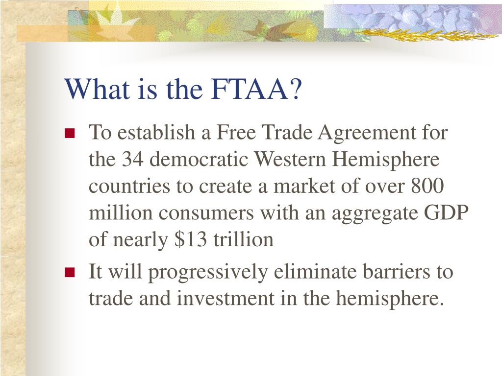 an essay of the free trade area of the americas Free trade agreements regulate tariffs and other trade restrictions between two or more countries here are the 3 main types, with us. an essay of the free trade area of the americas Free trade agreements regulate tariffs and other trade restrictions between two or more countries here are the 3 main types, with us.