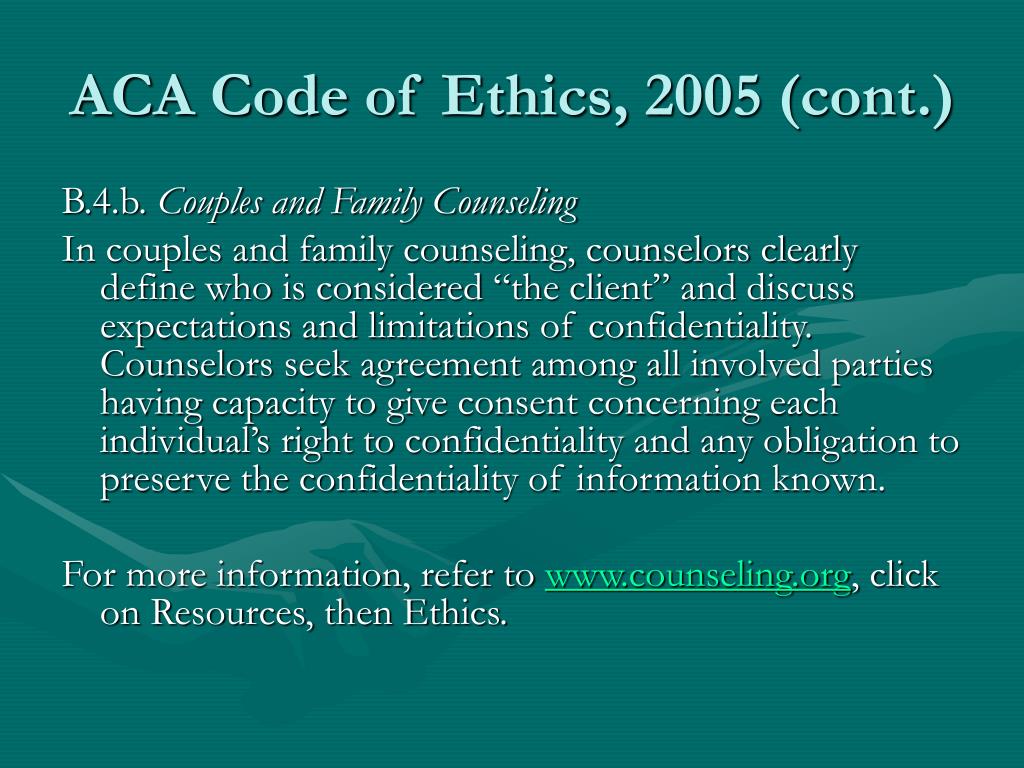 The Counseling Profession: The ACA Code Of Ethics The Counseling Profession: The ACA Code Of Ethics