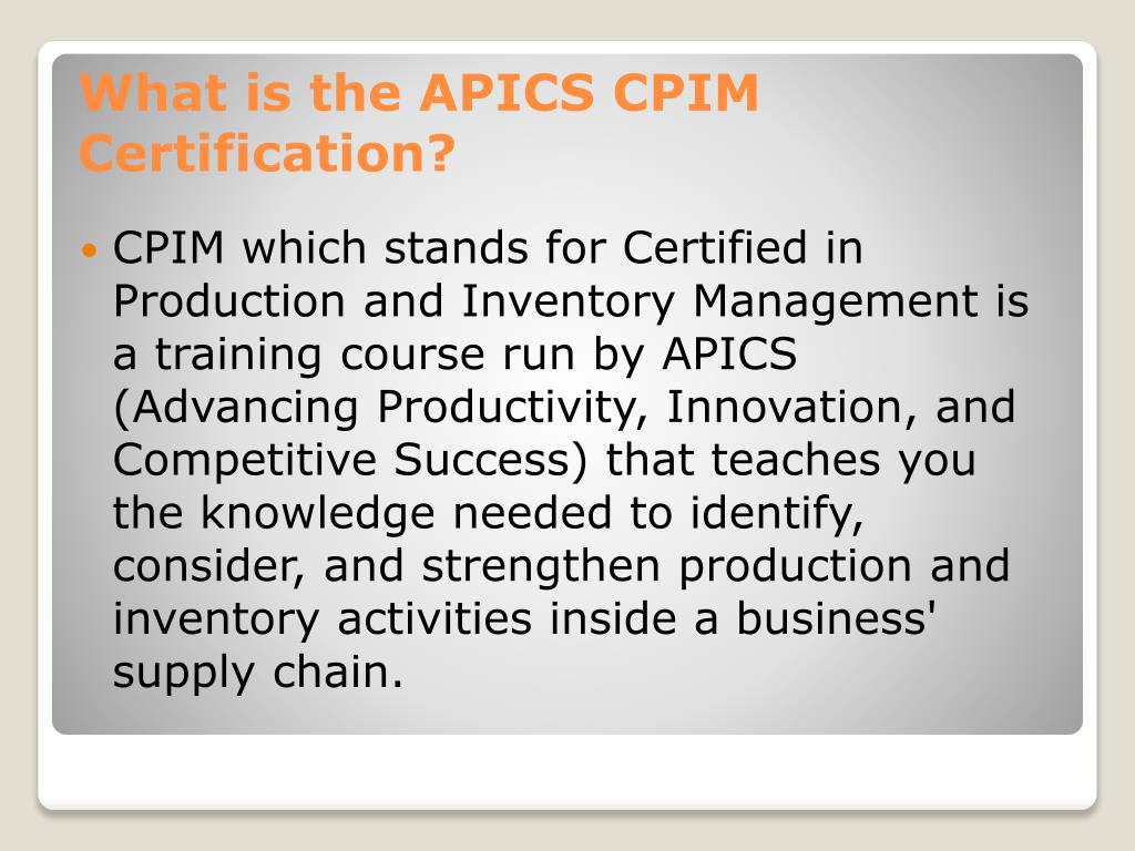 PPT APICS Certification and CPIM Practice Questions PowerPoint PPT APICS Certification and CPIM Practice Questions PowerPoint