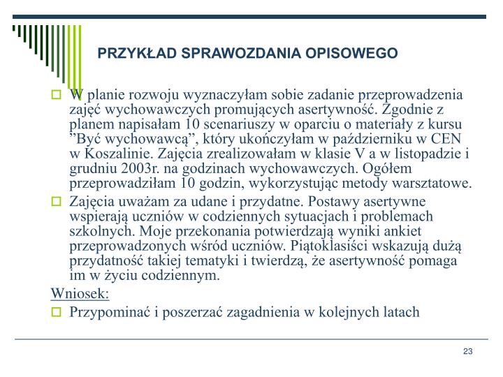 Sprawozdanie Z Realizacji Planu Rozwoju Zawodowego Nauczyciela Stazysty PPT - Awans zawodowy nauczyciela stażysty na stopień nauczyciela kontraktowego Anna Kiełb