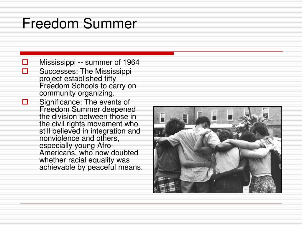 freedom summer comparisons with era of A short summary of history sparknotes's the civil rights era (1865-1970) this free synopsis covers all the crucial plot points of the civil rights era (1865-1970) sparknotes sncc activists traveled to mississippi that summer on the freedom summer campaign to register more black voters. freedom summer comparisons with era of A short summary of history sparknotes's the civil rights era (1865-1970) this free synopsis covers all the crucial plot points of the civil rights era (1865-1970) sparknotes sncc activists traveled to mississippi that summer on the freedom summer campaign to register more black voters.