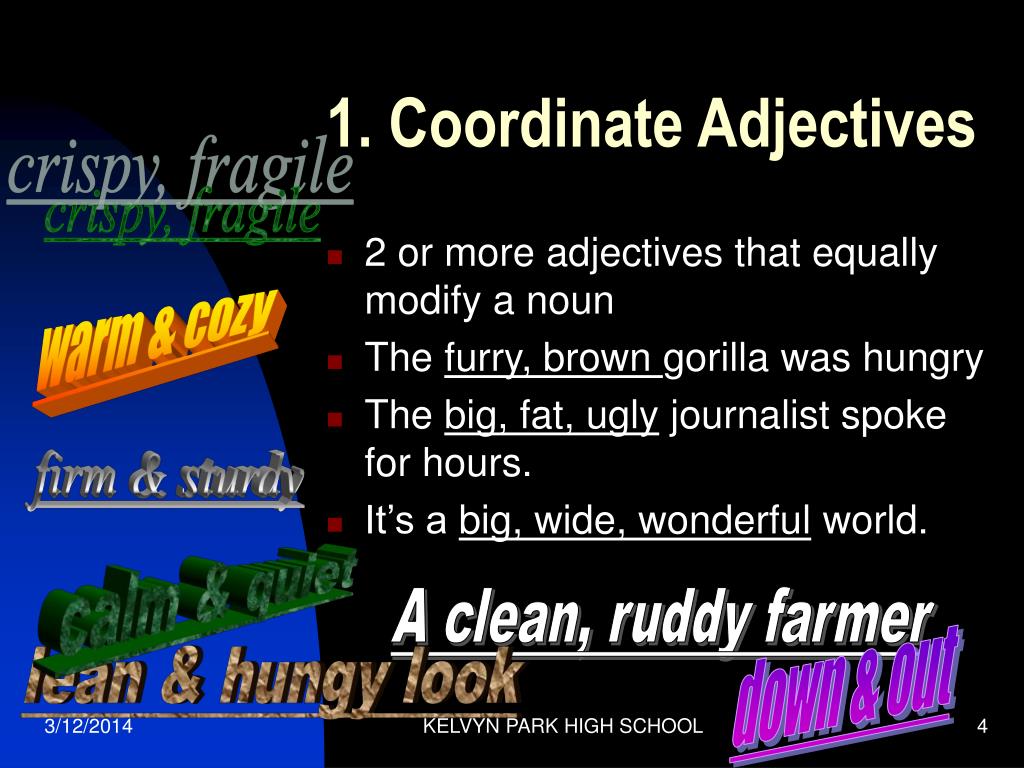 Coordinate Adjectives Practice Worksheet