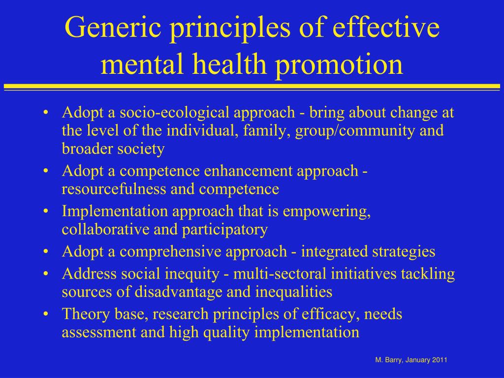 The Principles of Mental Health Promotion in