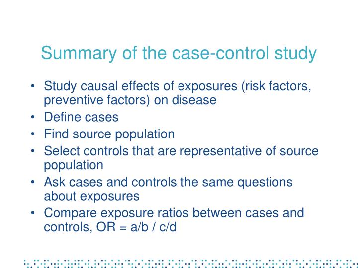bias in case control studies ppt In case-control studies, selection bias can occur in the selection of cases if they are not representative of all cases within the population, or in the selection of controls if they are not representative of the population that produced the cases. bias in case control studies ppt In case-control studies, selection bias can occur in the selection of cases if they are not representative of all cases within the population, or in the selection of controls if they are not representative of the population that produced the cases.