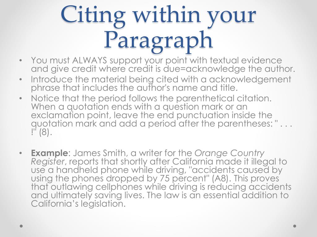 how to insert a citation in a paragraph