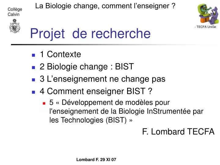 PPT  Projet de recherche PowerPoint Presentation  ID459810