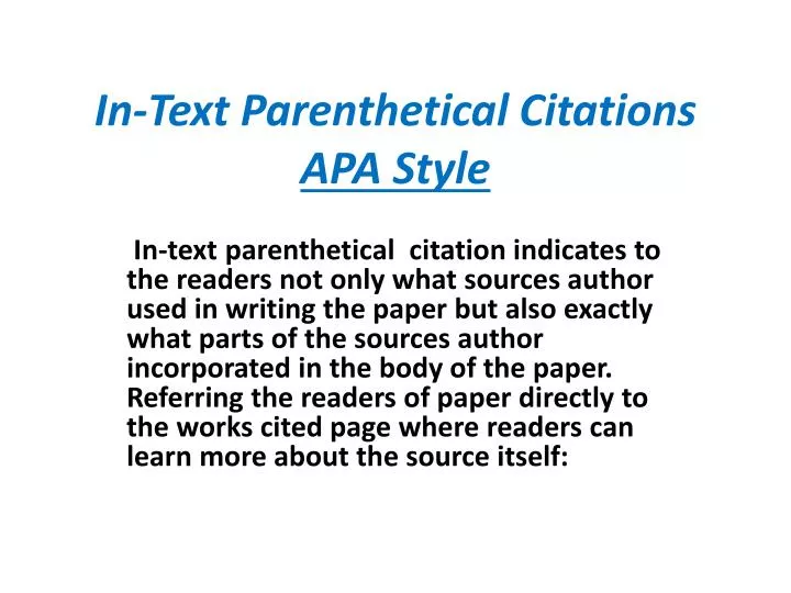 PPT InText Parenthetical Citations APA Style PowerPoint