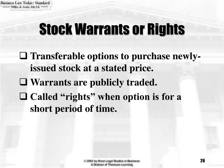 Miscellaneous stock options warrants