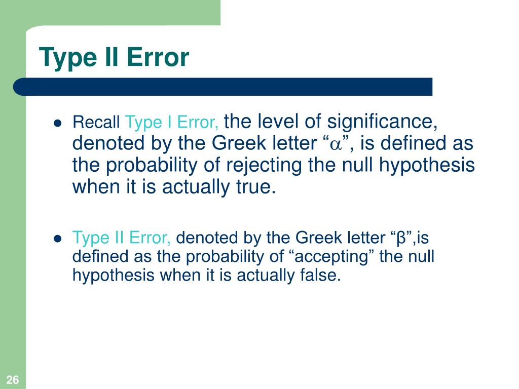 Probability Of Type Ii Error