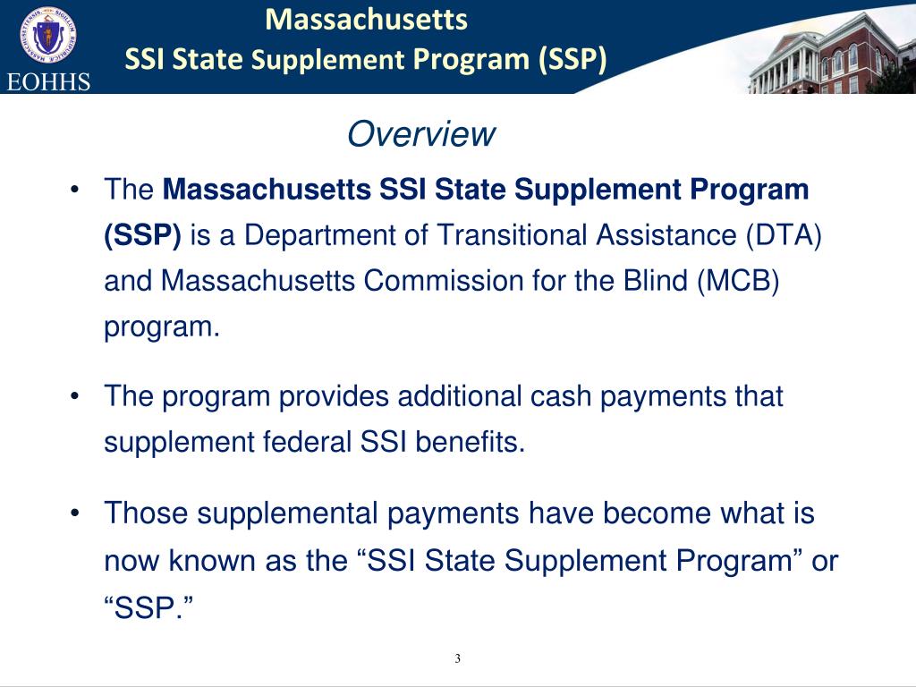 PPT Massachusetts SSI State Supplement Program (SSP) PowerPoint