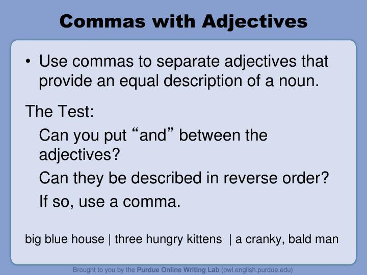 Commas With Adjectives Worksheet