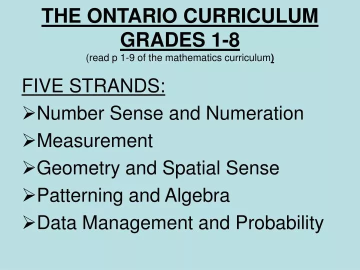 the ontario curriculum grades 1 8 read p 1 9 of the mathematics curriculum n.