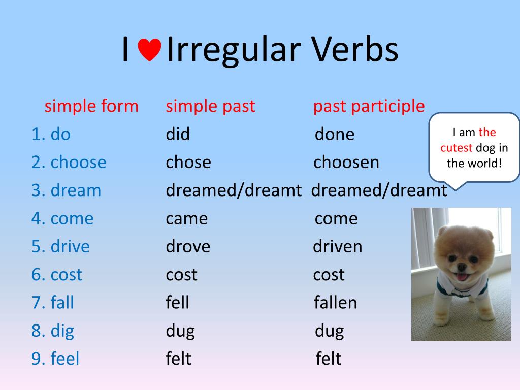 Irregular verbs eat