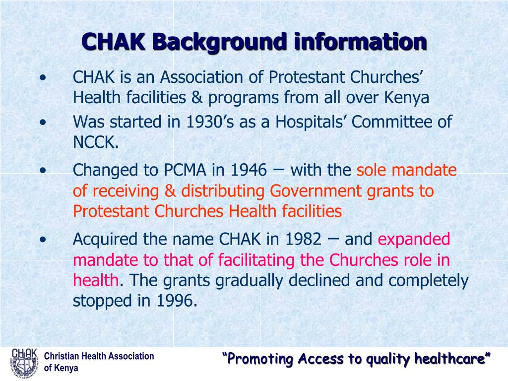 PPT - CHRISTIAN HEALTH ASSOCIATION OF KENYA CHAK PowerPoint ...