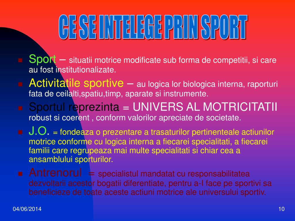PPT - ACTIVITATILE SPORTIVE mediu pentru o cultura stiintifica SPORTUL si  integrarea EUROPEANA PowerPoint Presentation - ID:1006266