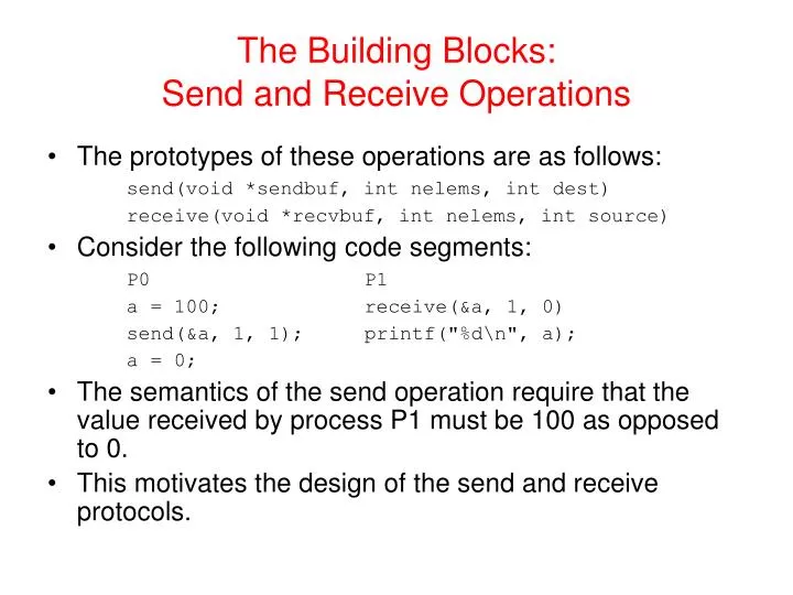 PPT The Building Blocks Send and Receive Operations PowerPoint