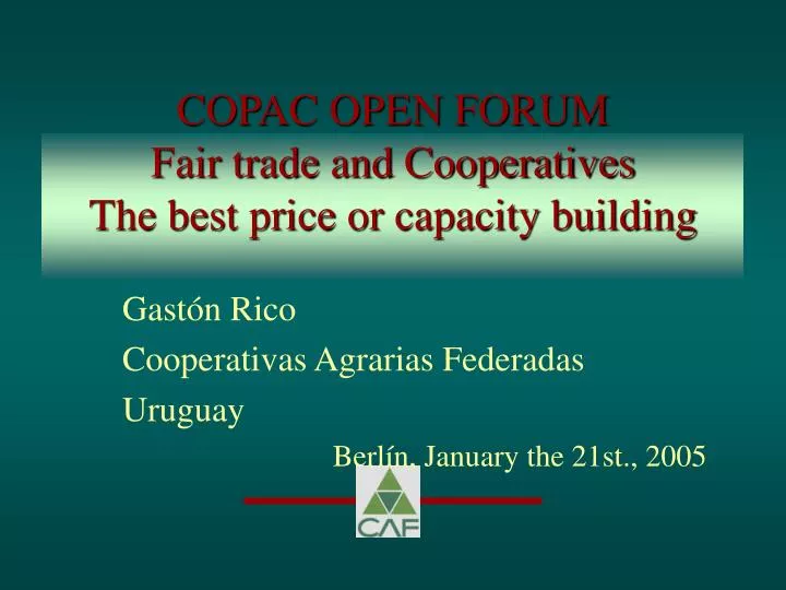 copac open forum fair trade and cooperatives the best price or capacity building n.