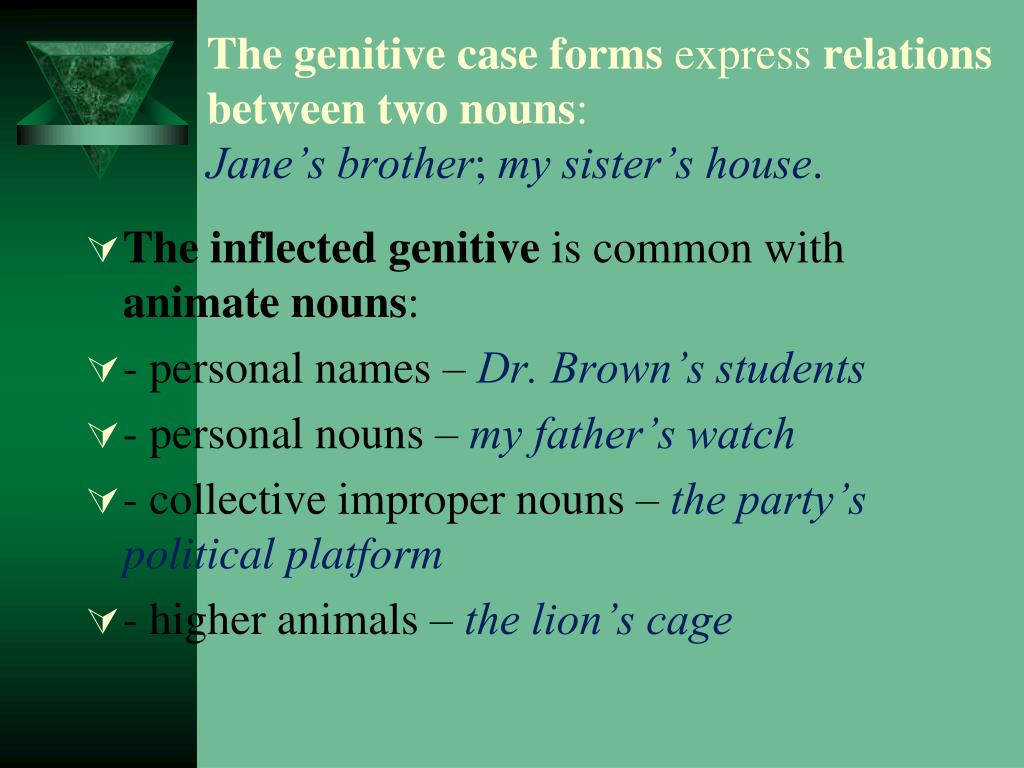 The genitive case forms express relations between two nouns.