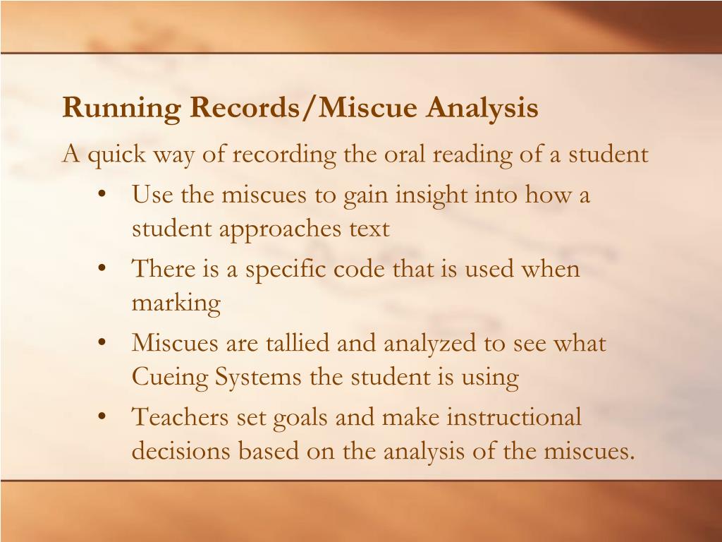Reading Miscue Analysis Chart