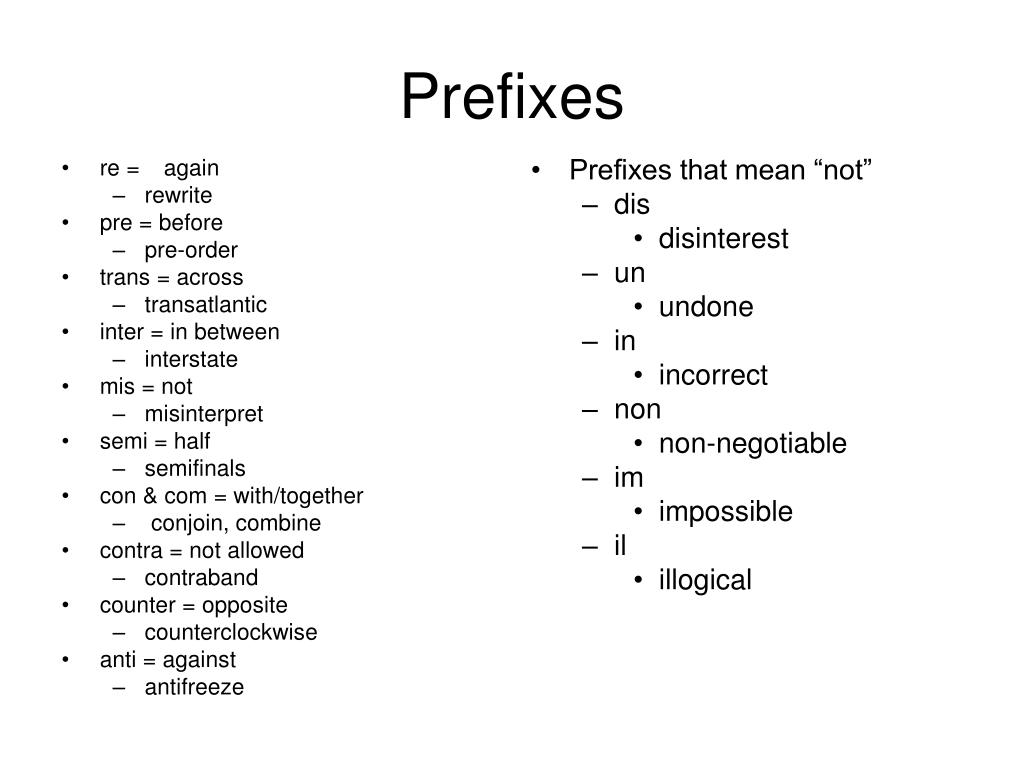 Name prefix. Префикс Semi. Приставка re. Слова с префиксом over. Prefixes mean “not”?.