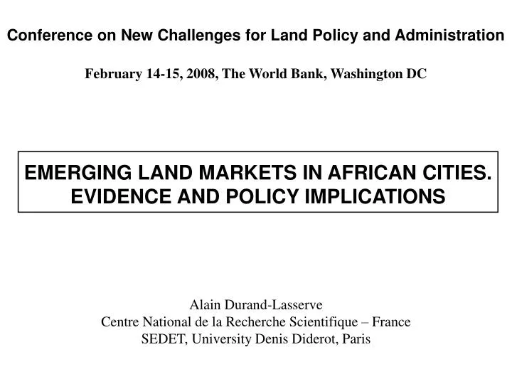 emerging land markets in african cities evidence and policy implications n.