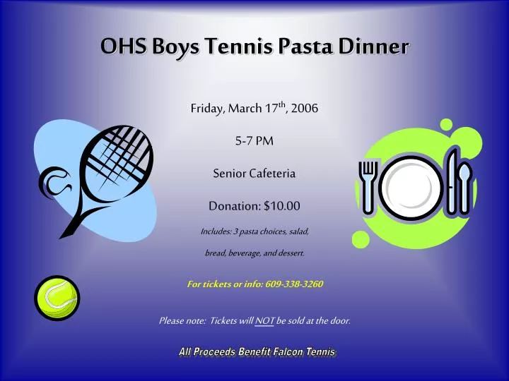 ohs boys tennis pasta dinner n.