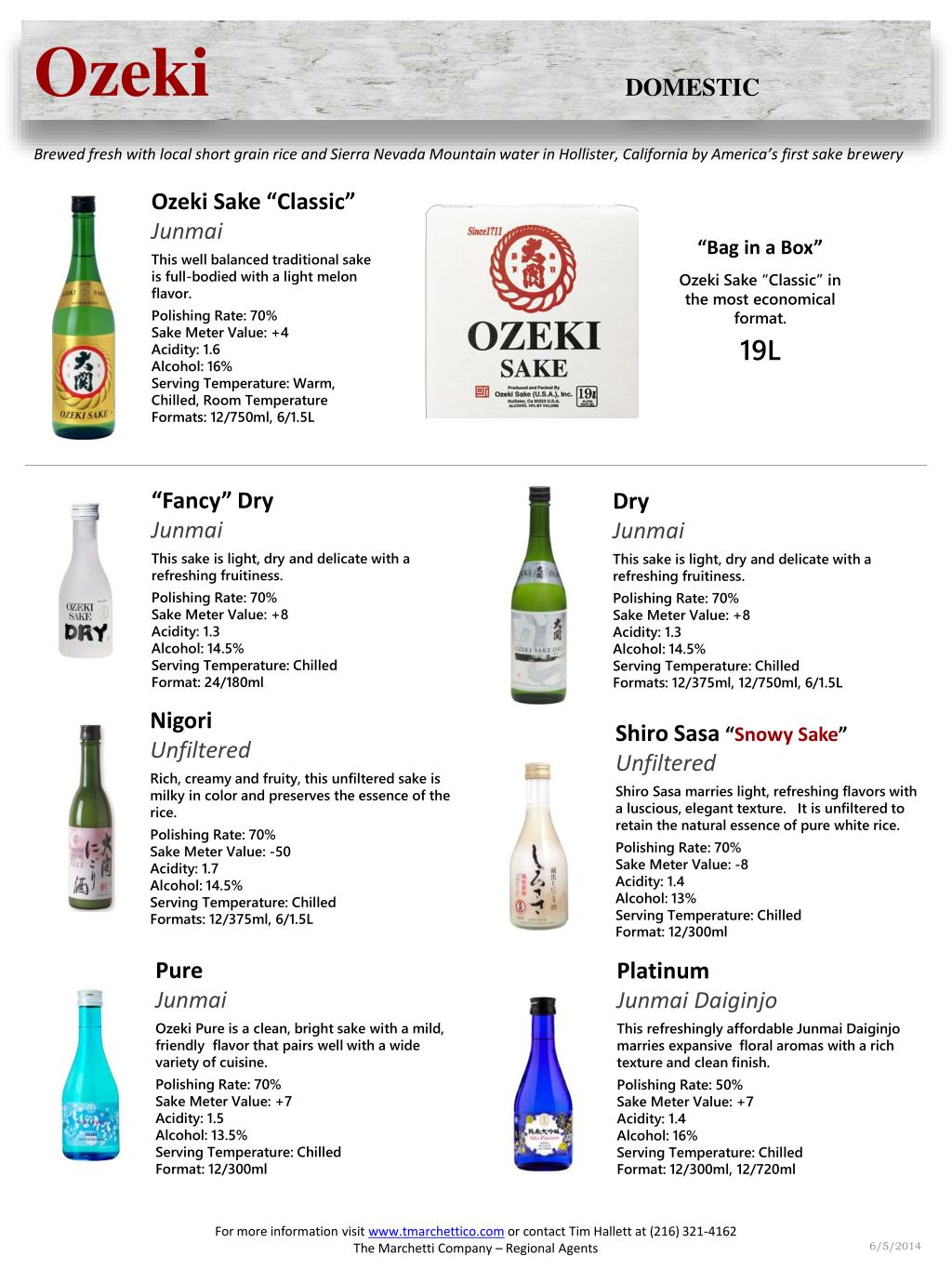Sake giapponese OZEKI SAKE REGULAR alc 14.5% - 375ml