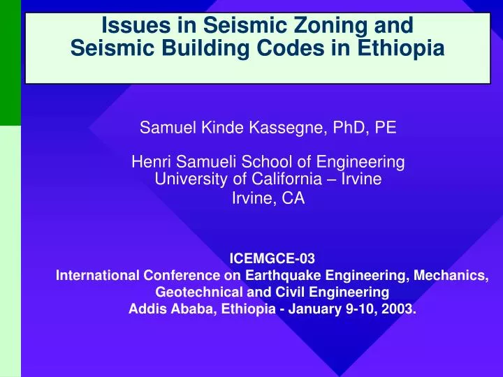 issues in seismic zoning and seismic building codes in ethiopia n.