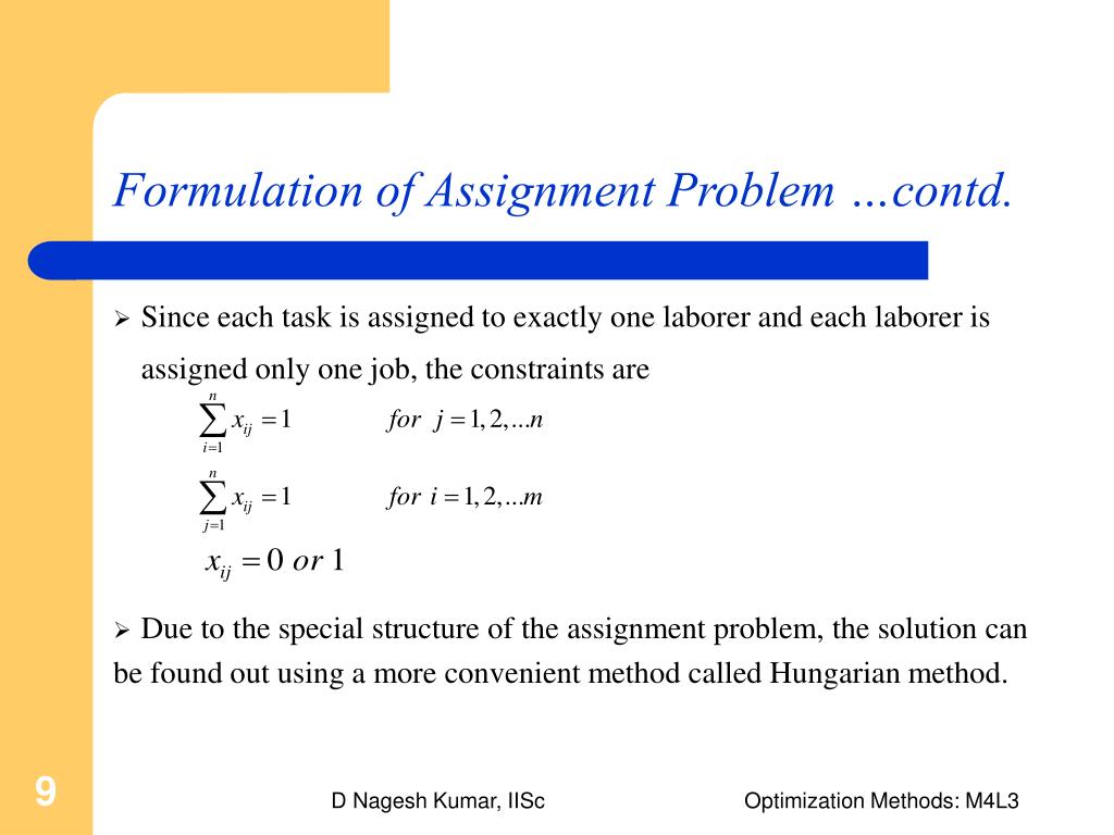 of assignment problem