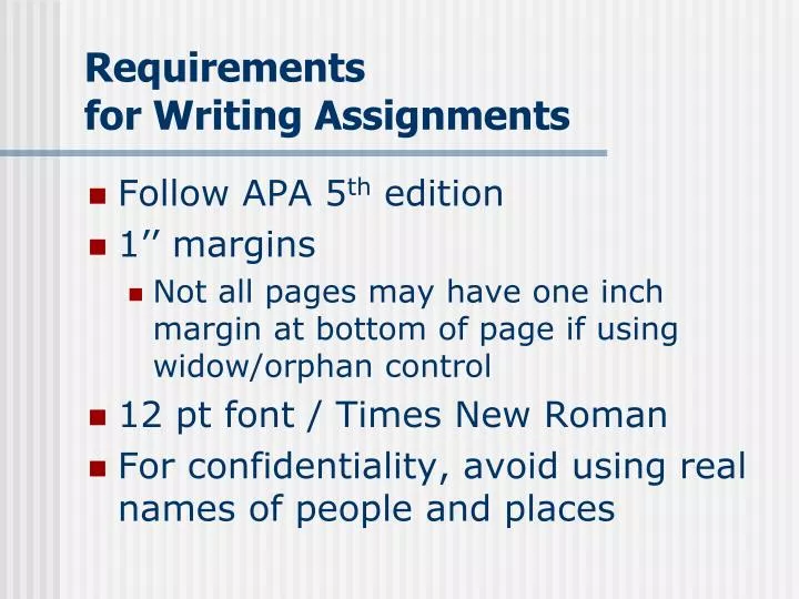 requirements for writing assignments n.