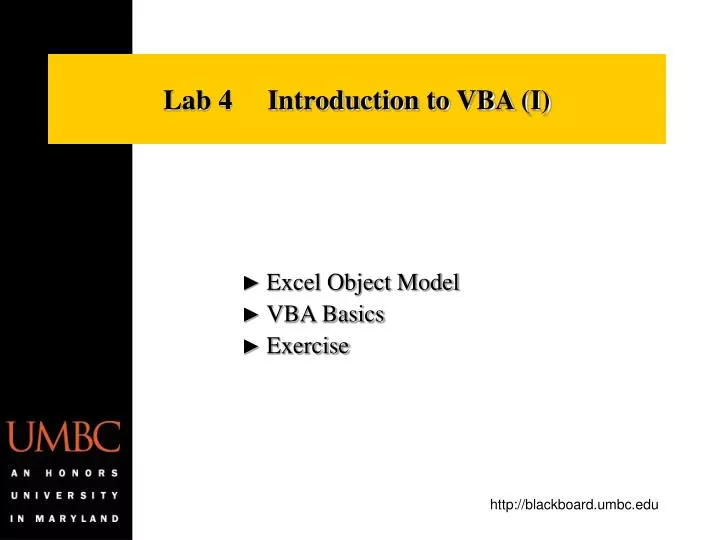 PPT - Lab 4 Introduction to VBA (I) PowerPoint Presentation, free ...