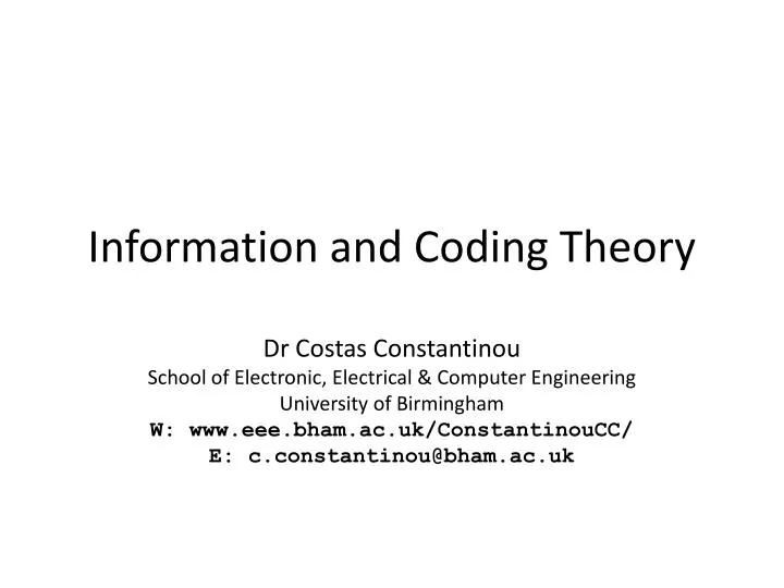 PPT - Information and Coding Theory PowerPoint Presentation, free ...