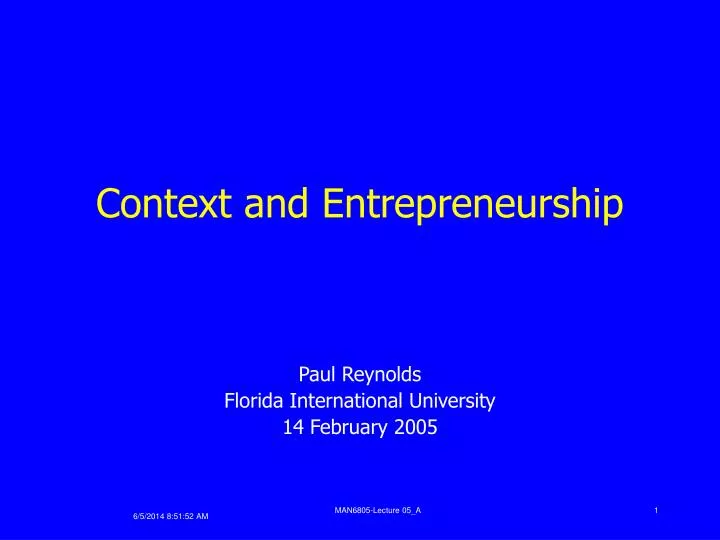 context and entrepreneurship n.