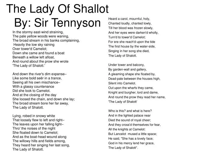 Ppt The Lady Of Shallot By Sir Tennyson Powerpoint Presentation