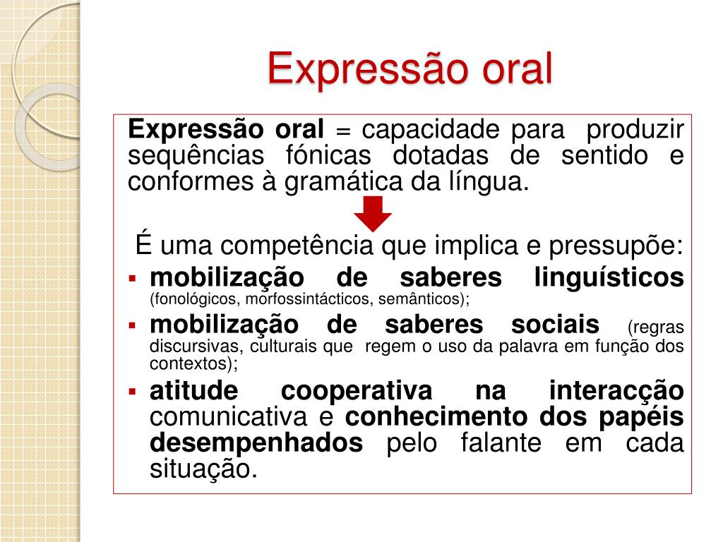 Actividades de compreensão e expressão oral