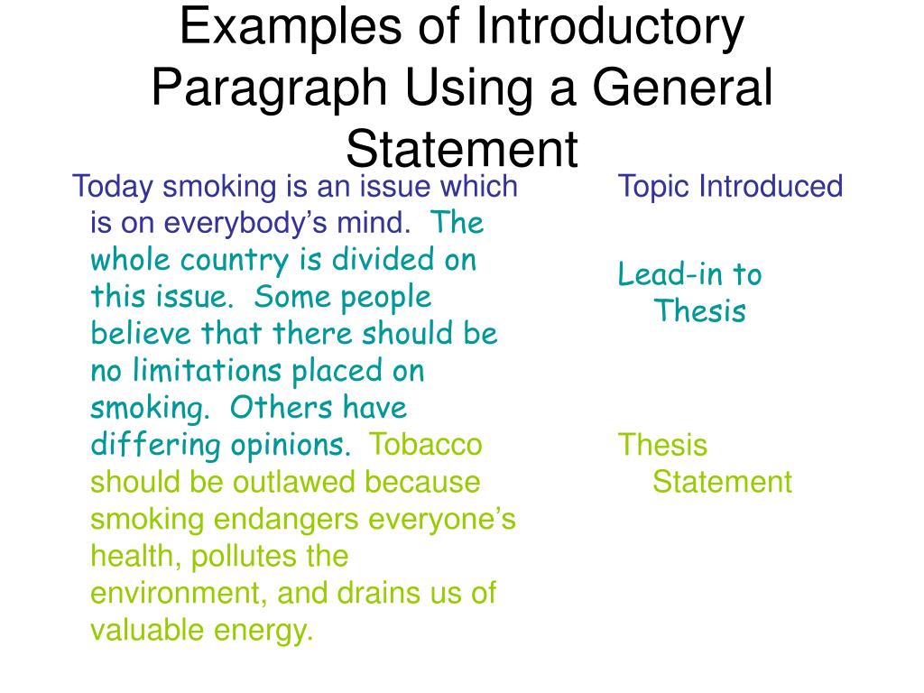 example of general statement in essay