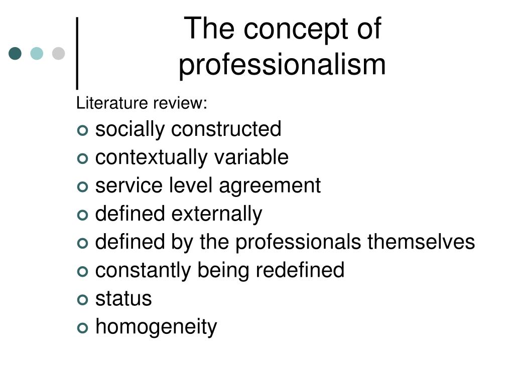 define the concepts of professionalism in education and training