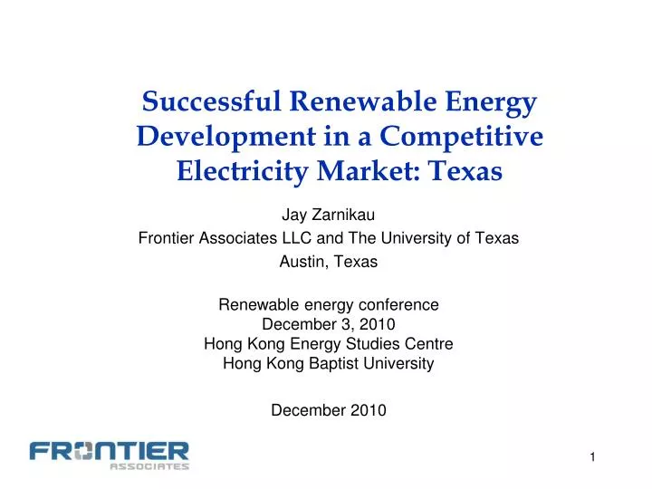 successful renewable energy development in a competitive electricity market texas n.