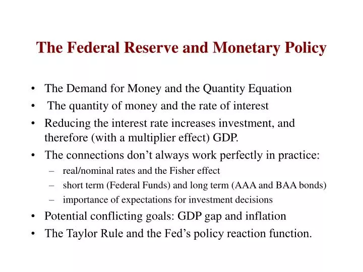 the federal reserve and monetary policy n.