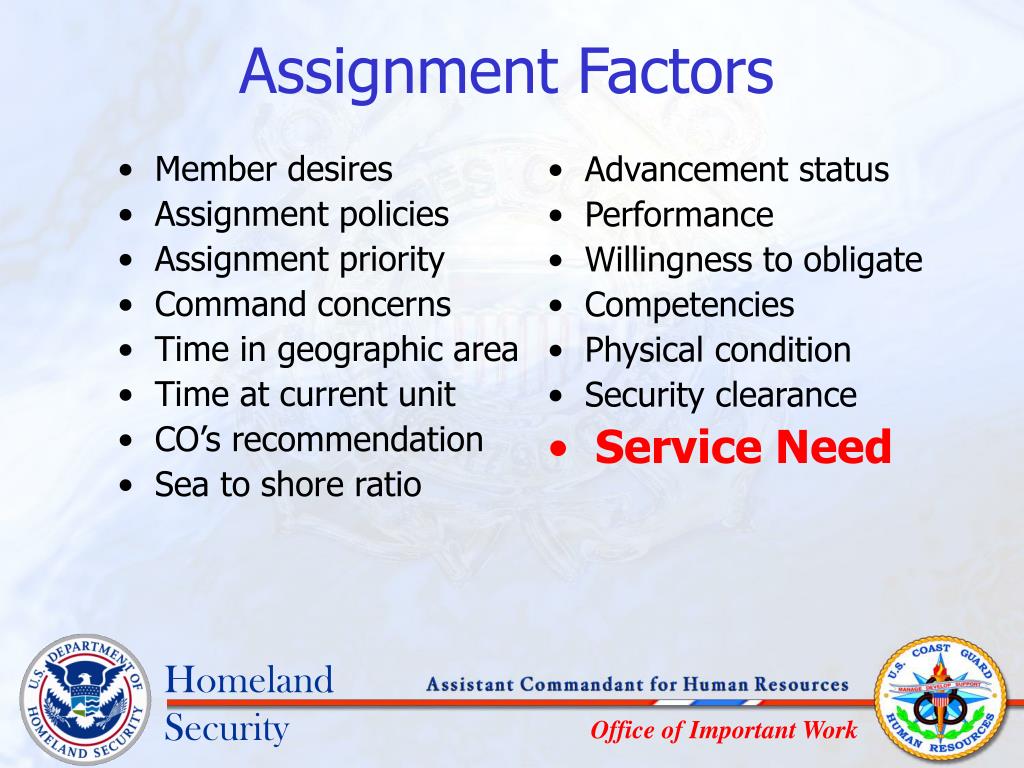 assignment priority coast guard